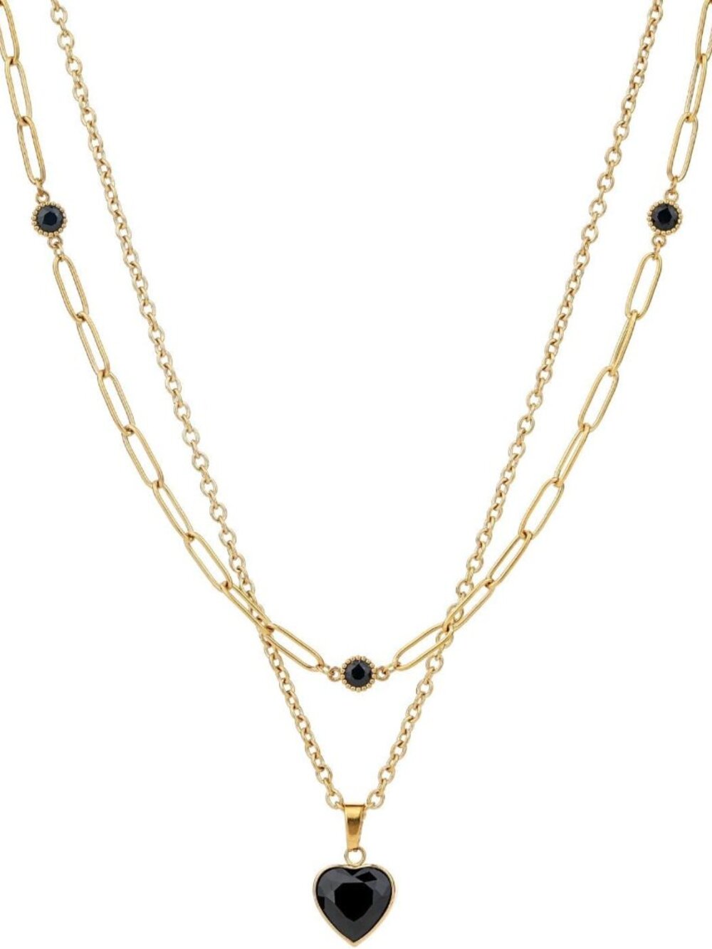 18k Gold Plated Birthstone Layered Heart Pendant Necklace - Emerald Cut Choker